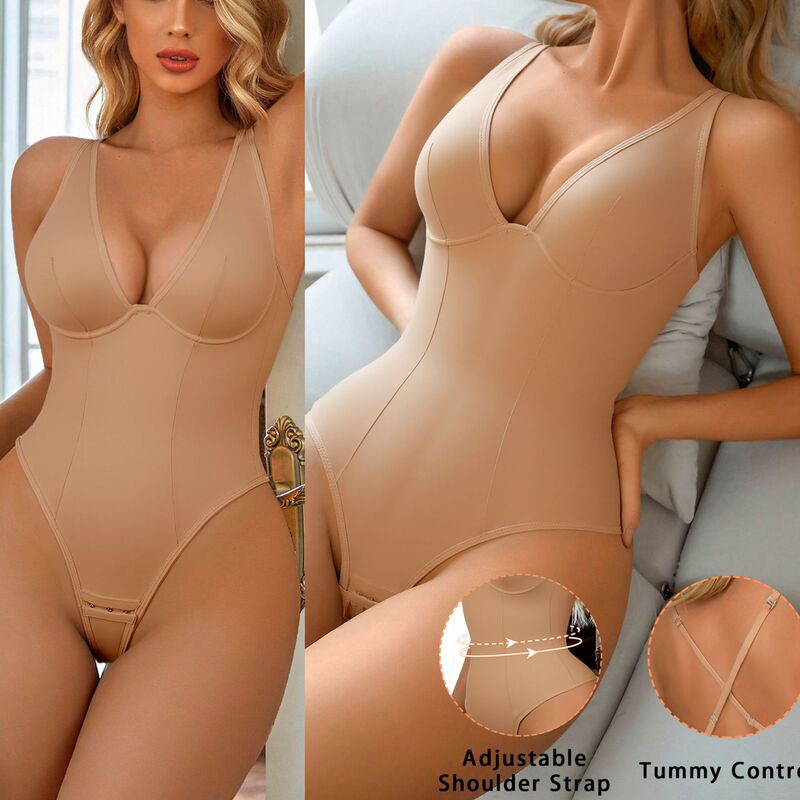 Cross-Border Amazon Seamless Bodysuit European and American Style Sexy Deep V Shapewear Soft Breathable Lingerie Comfortable Popular Bra