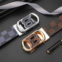 Men's belt automatic buckle letter plaid pattern business casual fashion belt live network