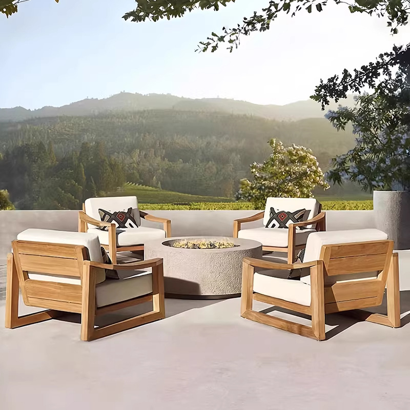Sofá al aire libre patio al aire libre viejo combinación terraza al aire libre muebles de teca madera anticorrosión ocio sofá silla de madera maciza