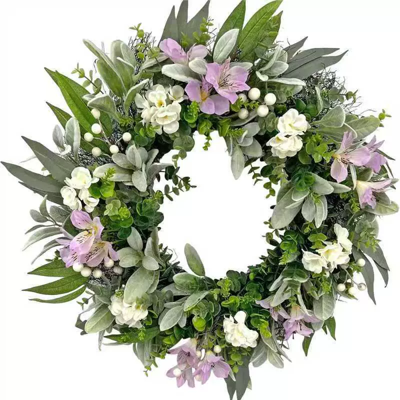 亚马逊新品春季花环羊羔耳花卉仿真弹簧花环绢花优雅的婚庆装饰