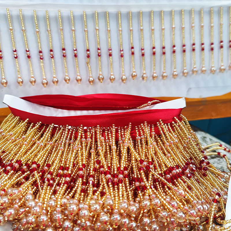 9CM wide red apricot White Ribbon bead curtain beaded wedding dress bead lace