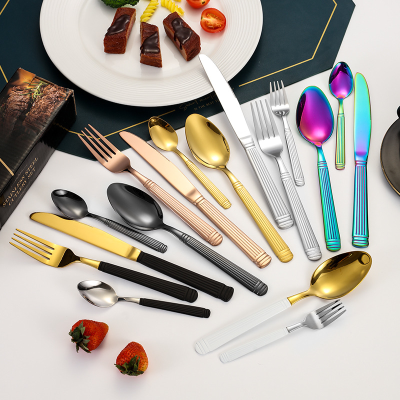 Columna romana vajilla de acero inoxidable cuchillo, tenedor y cuchara juego de 24 piezas hotel restaurante bistec cuchillo, tenedor y cuchara vajilla occidental cuchillo y tenedor