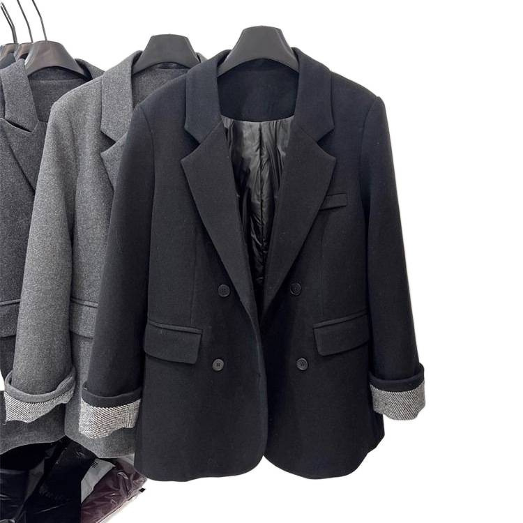 2025 New Korean Style Inner Cotton-Padded Blazer Down Jacket For Women Winter Small Size Rolled Sleeve Elegant Wool Coat_ecoleips.com