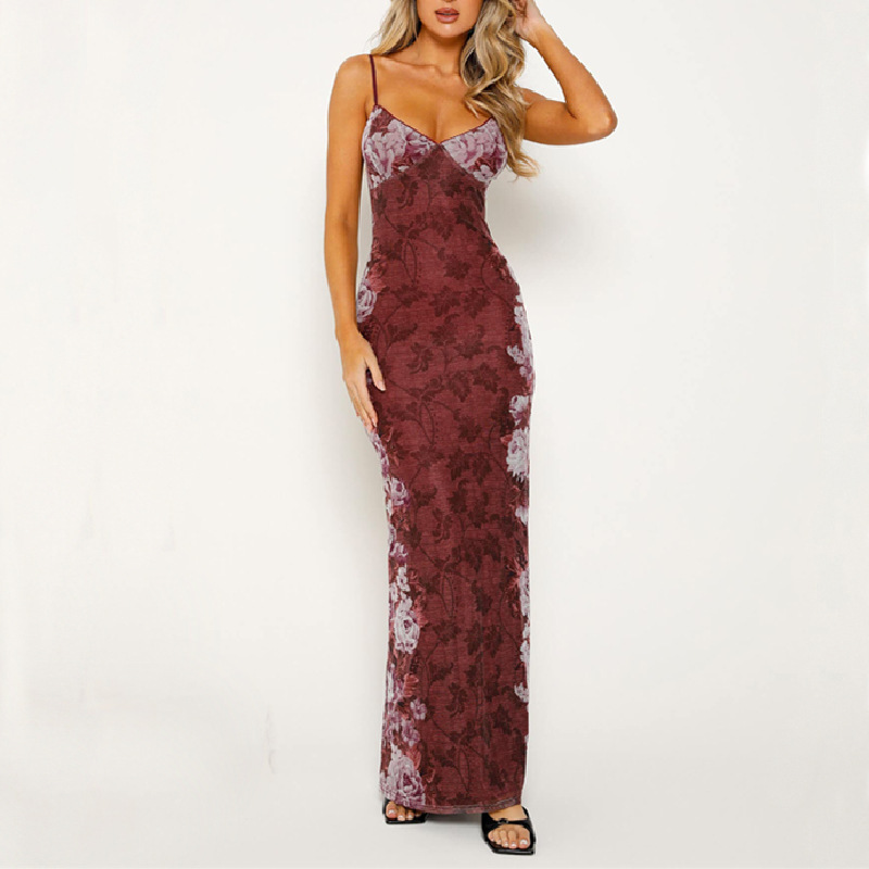 2026 Summer New Women's Clothing European And American Retro Printing High-end Suspender Dress Evening Dress_ecoleips.com