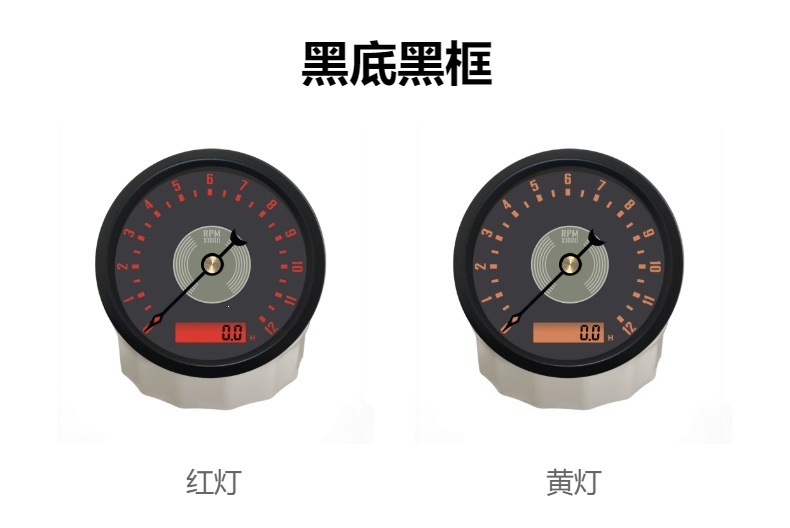 85mm retro-style tachometer with adjustable timing and over-speed alarm, 12V/24V universal model for gasoline and diesel engines
