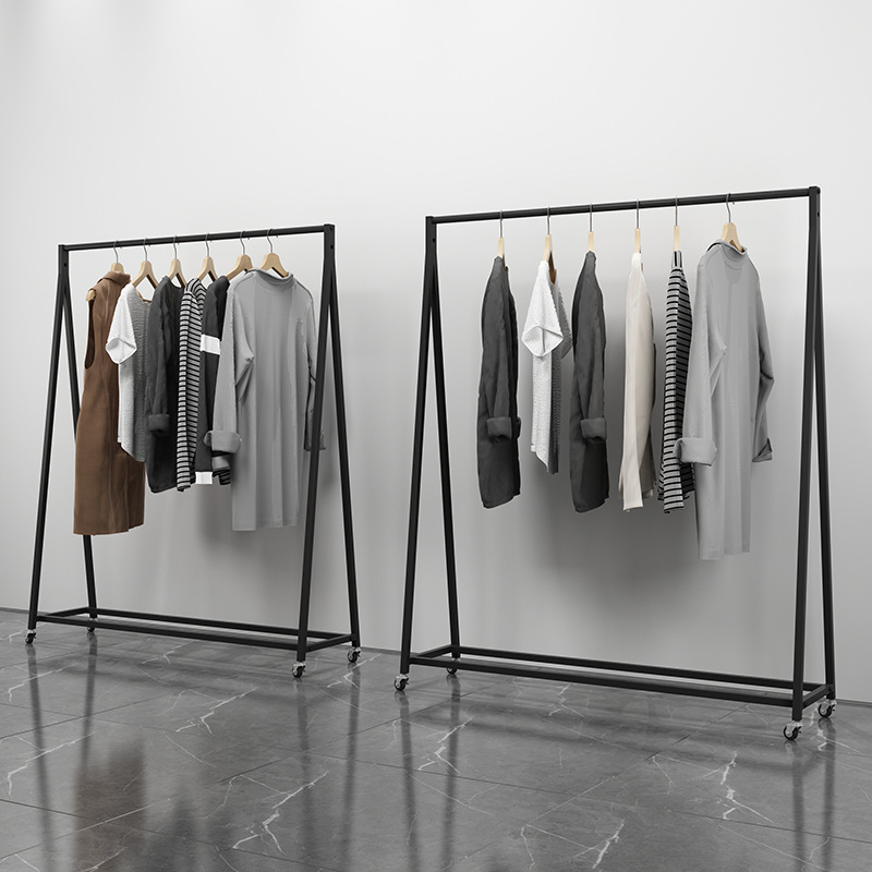 Bold Iron Clothing Store Display Clothes Rack Floor-Standing Wheeled Movable Gantry Rack Home Clothing Rack Wholesale