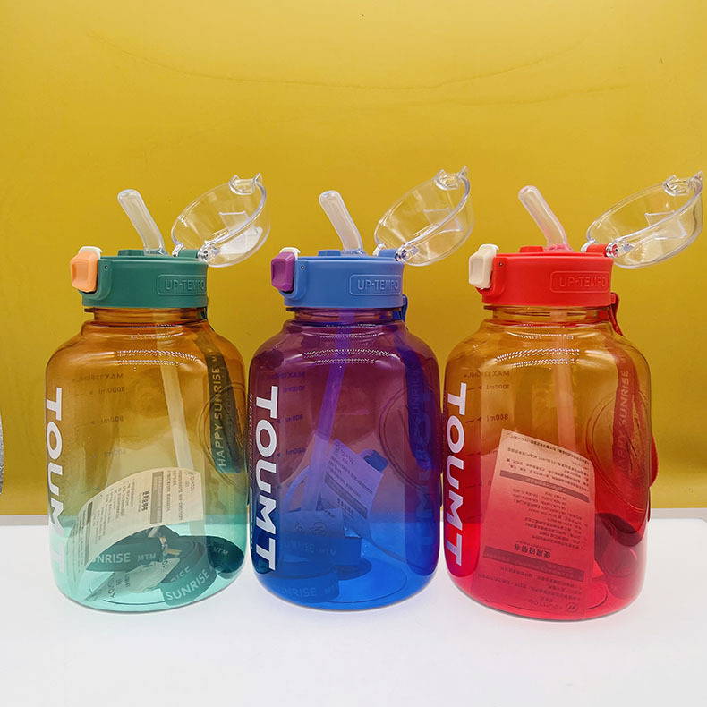 DOMETO 2019 color gradiente barril de aluminio de plástico PC taza de paja deportiva taza de agua al aire libre taza de espacio portátil