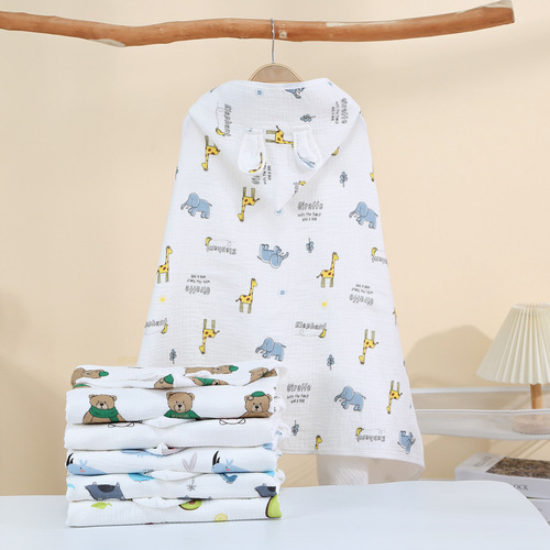 Cotton Gauze Cape Towel Four Seasons Child Hooded Bath Robe Cartoon Print Baby Hooded Bath Cape Wholesale