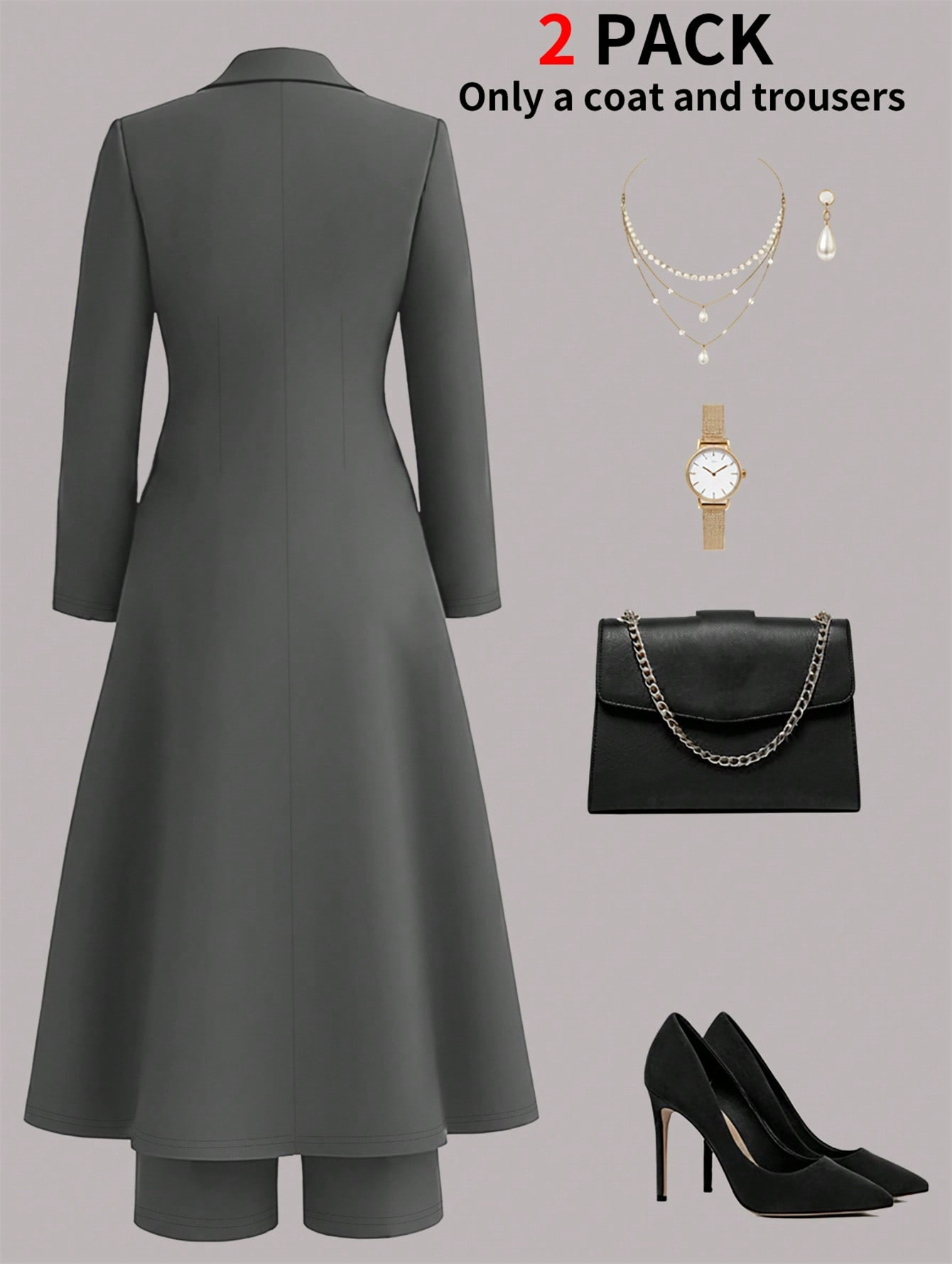 Plus Size Elegant Retro Style Suit Coat Casual Straight Leg Trousers Waist Cinching Long Coat Set_ecoleips.com