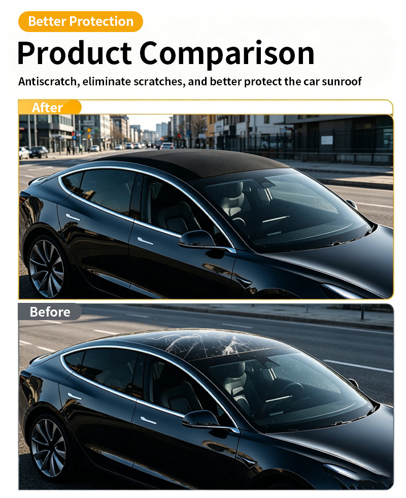 Cross-Border Exclusive Supply for 2020-2024 Model 3 Pre-Cut Tpu Sunroof Black Crystal Ice Armor Heat Insulation Film