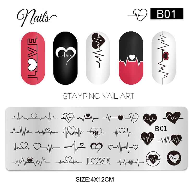 Cross-Border New Model Nail Art Stainless Steel Stamping Plate Small Long Plate Blue Film DIY Multiple Combinations French Nail Iridescent Effect