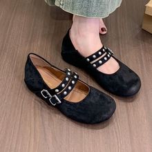 复古圆头豆豆鞋铆钉玛丽珍鞋女早秋季2025新款百搭气质单鞋晚晚鞋
