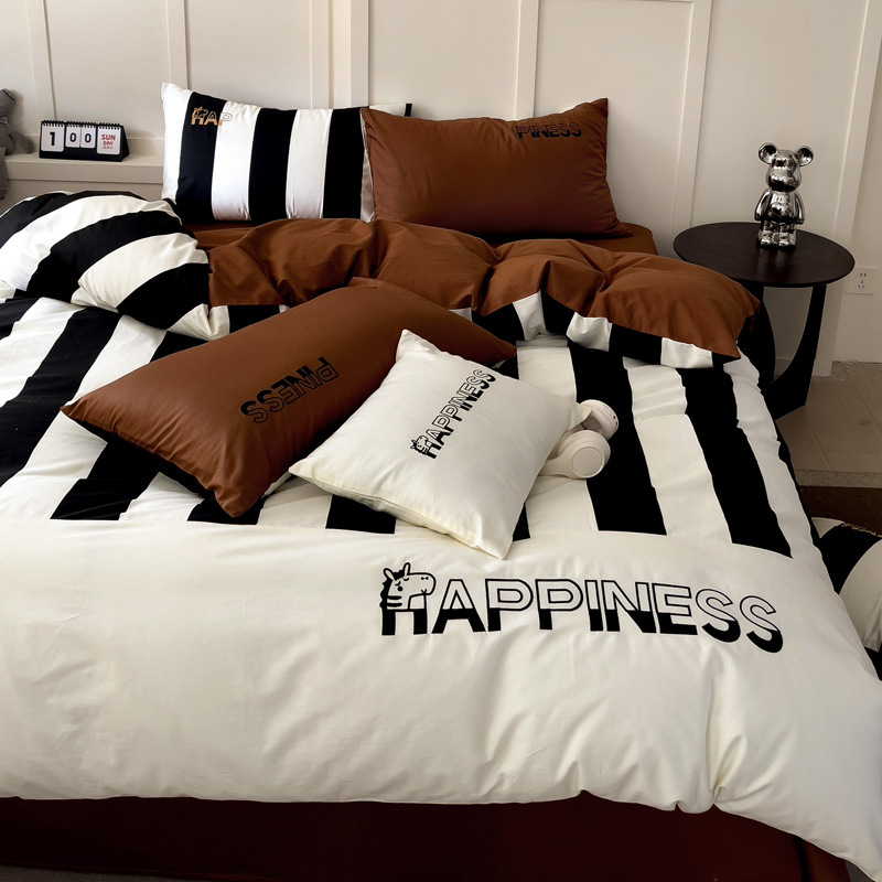 Ensemble de lit trois pièces en pur coton, style nordique français minimaliste rétro classe A, INS Fashion, 4 pièces, housse de couette, drap-housse, pour dortoir_voghion.com