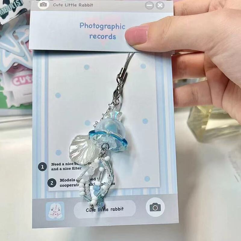 [Big Shell Jellyfish] Sky Blue Pendant Mobile Phone Chain Keychain Goo Ben Chain Beaded Girl Heart Camera Hanging Chain