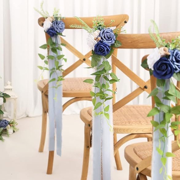 Flores Decorativas para Respaldo de Sillas para Bodas, Decoración de Pasillo de Boda, Flores Artificiales, Flores para Ventanas, Suministros para Bodas Transfronterizas, Flores al por Mayor, Rosas Artificiales