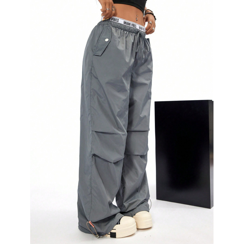 Vintage Military Cargo Pants For Women - High Waist Loose Fit Parachute Pants With Drawstring & Pleats, Polyester Casual Streetwear, XS-XL_voghion.com