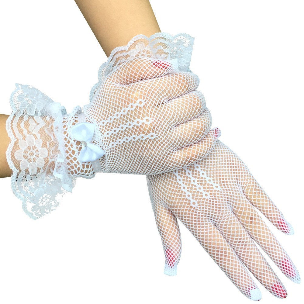 Women’s Black Stretch Lace Hollow Fashion Gloves for Evening and Costume Wear — detail image 9