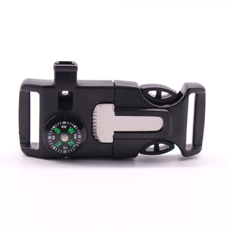 Outdoor compass buckle lightweight compact emergency lighter four-in-one scraper survival whistle buckle accessories