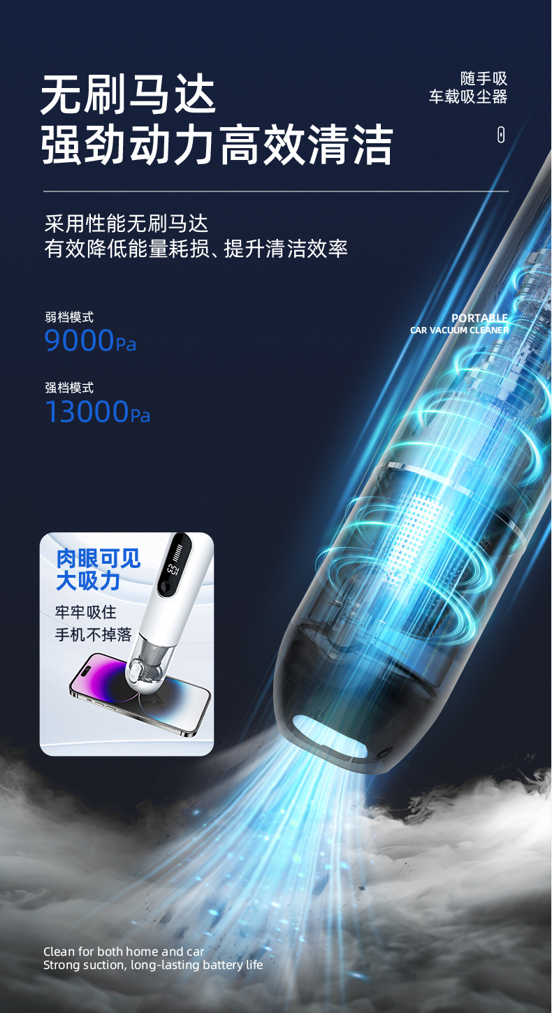 New portable small brushless wireless car vacuum cleaner for cross-border trade, super powerful and multifunctional for both car and home use
