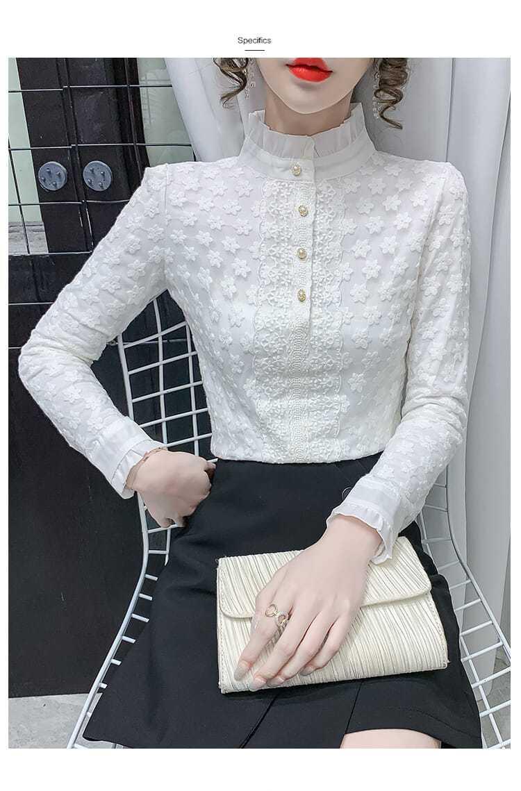 A high-end lace base layer shirt with added fleece and thickening for women in 2022, a stylish long-sleeved, warm and versatile top pic 14