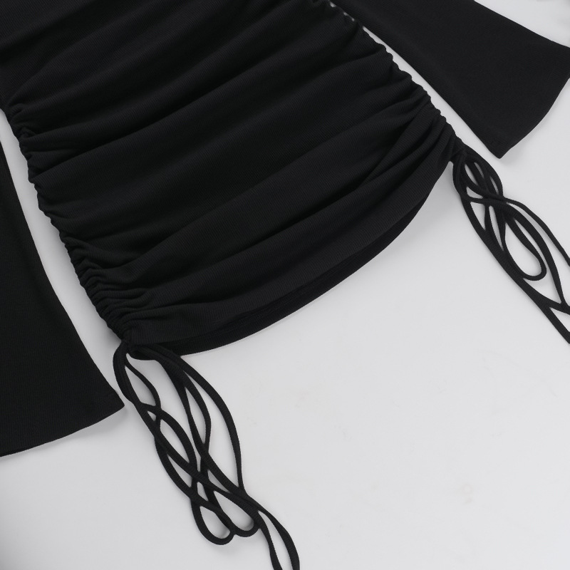 Autumn Socialite Elegant Sexy Slim off Shoulder Drawstring Bag Hip Dress Women