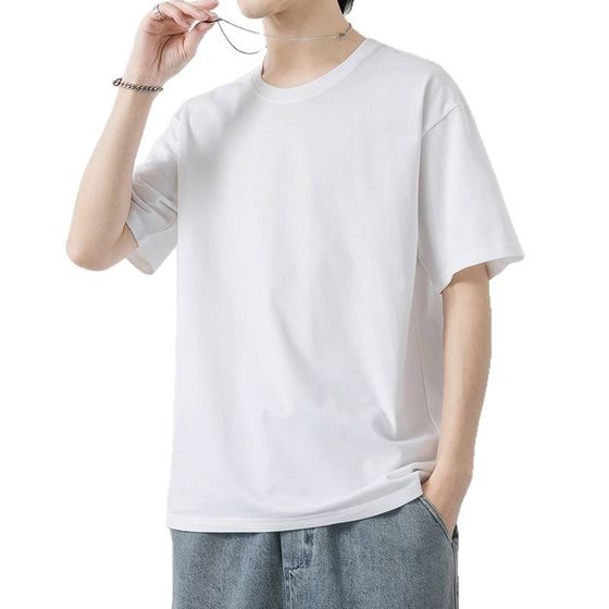 Heavy T-shirt fashion 180g short sleeve T-shirt manufacturers on behalf of men's round neck black and white half sleeve casual loose solid color T-shirt