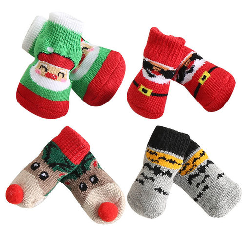 Styles Optional Christmas New Year Dog Cat Pet Teddy Pomeranian Anti-slip Socks Rubber Covers Manufacturer Wholesale