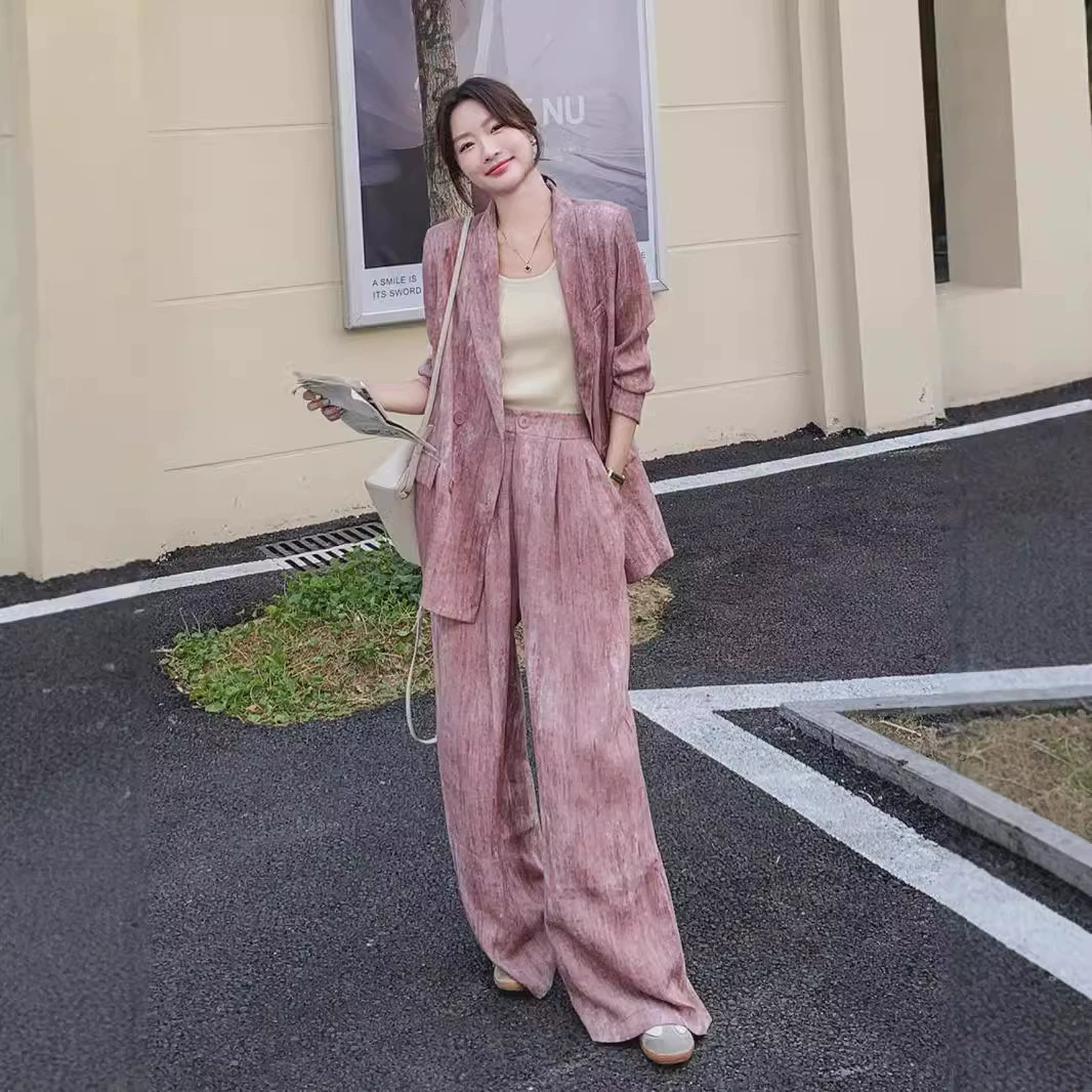 2706 большой размер женский ретро дизайн чувство повседневный костюм костюм женский толстый мм минус модные широкие брюки из двух частей