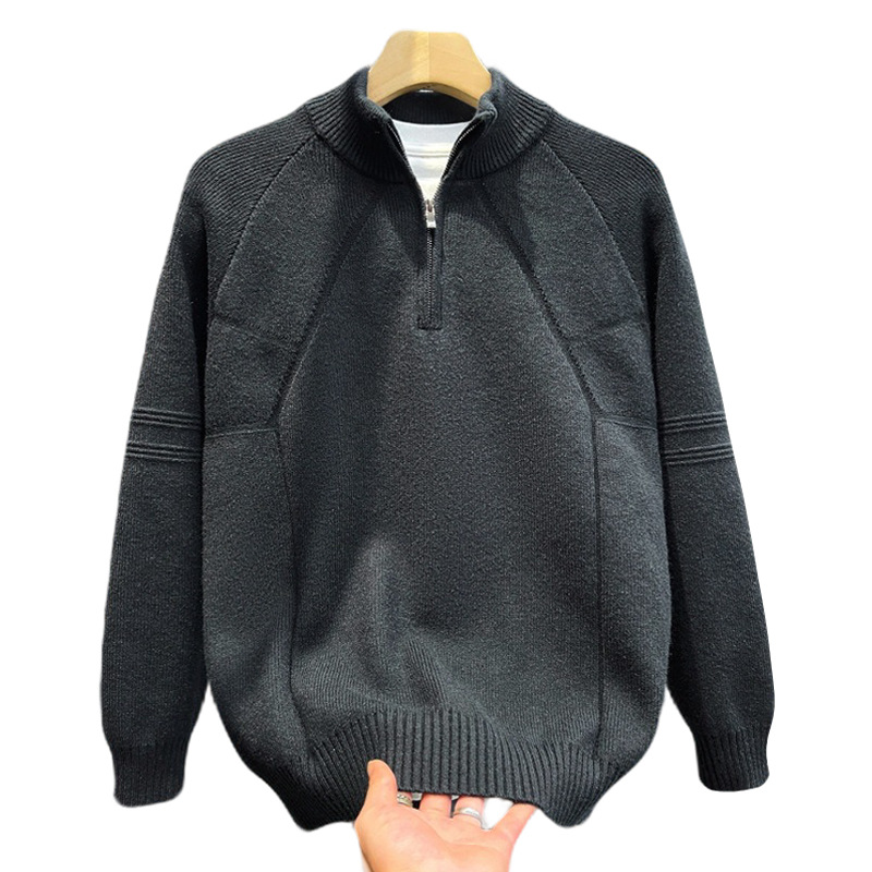 Explosiones transfronterizas de tamaño europeo de tamaño grande suéter medio cremallera camiseta de punto de hombre otoño y invierno explosiones de cuello medio alto fábrica de negocios al por mayor