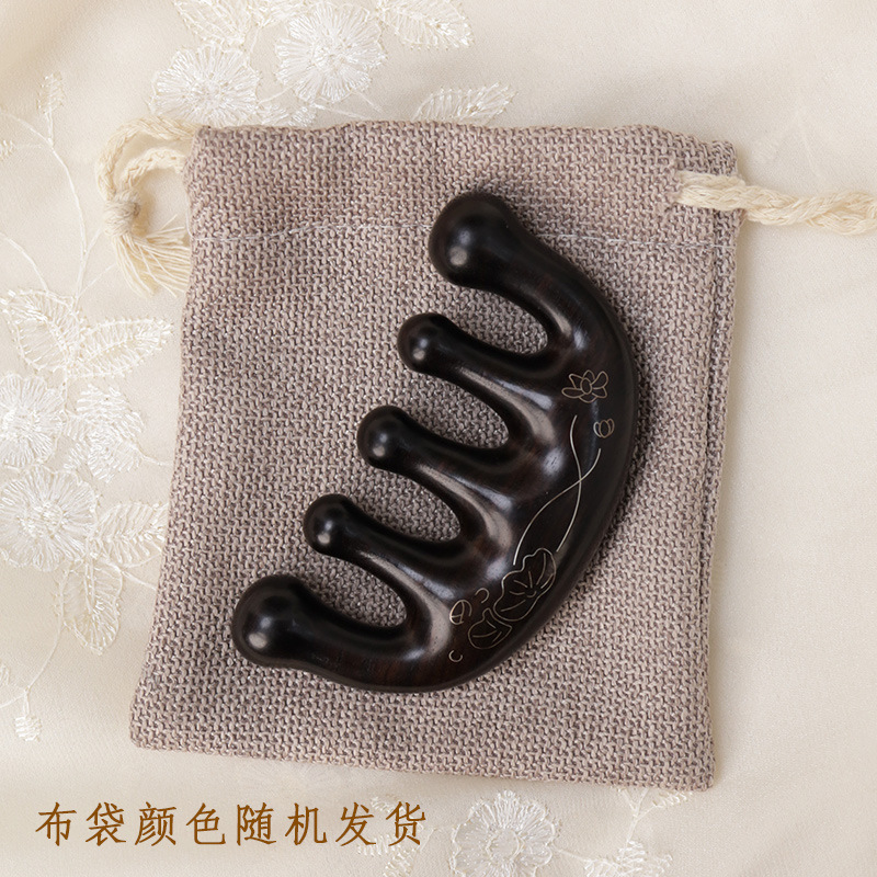 紫光檀嵌铜丝按摩梳头部经络梳子刮痧梳头皮男女大宽齿圆头梳|undefined