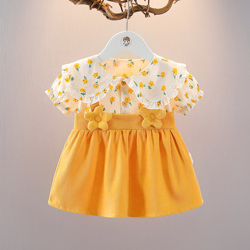 Summer Girl Floral Print Dress Trendy Summer Outfit Baby Girl Short Sleeve Princess Dress Infant Summer Clothes