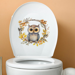 外貿卡通可愛貓頭鷹花環兒童馬桶貼浴室家居裝飾牆貼貼紙自粘批發
