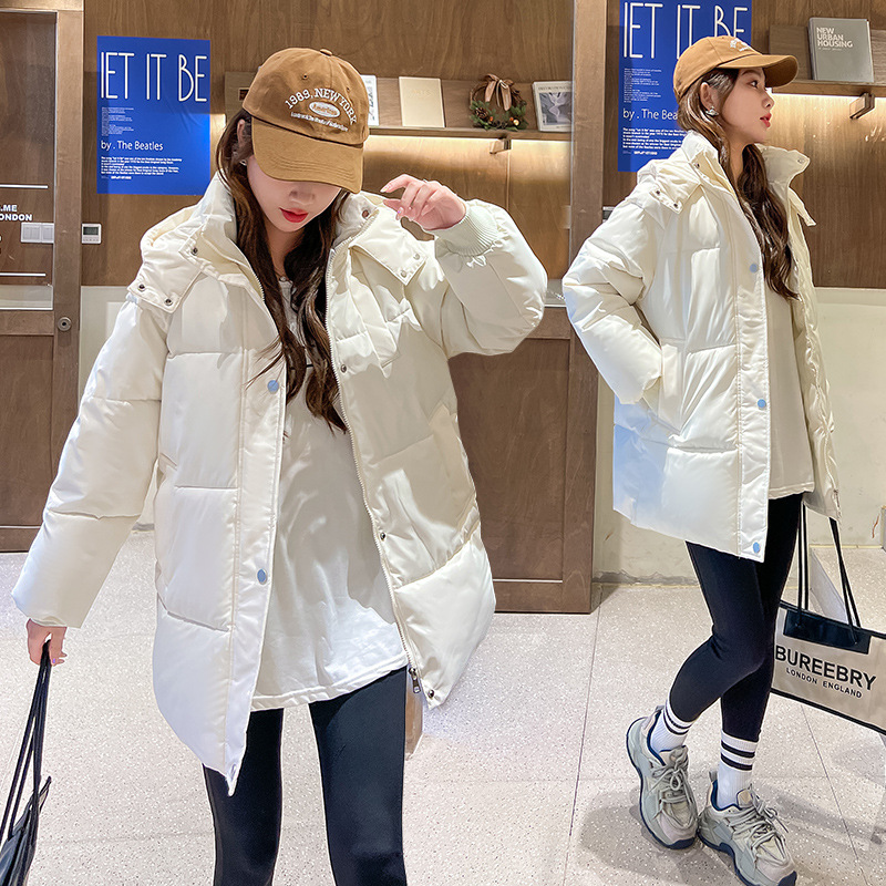 여성용 중간 길이 다운 패딩 코트, 작은 체형용, 2024년 겨울 신상, 한국 스타일, 두꺼운 패딩, 학생용, 브레드 패딩, 솜 패딩 코트
