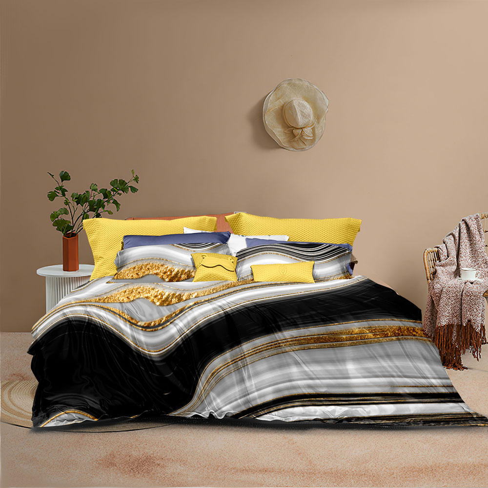 3D nieuw digitaal geprint stenenpatroon goud 90g mat beddengoed_voghion.com