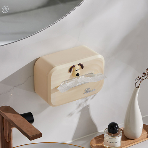 Self-designed cream-style desktop tissue box, wall-mounted punch-free cute cartoon tissue paper storage box