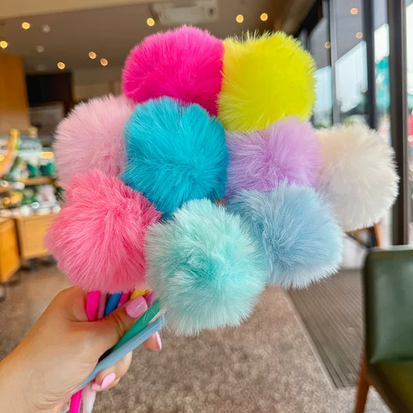 Creative Sweet Girl's Heart Fur Ball Pen Korean Ins Multicolor Letter Barbie Ins Gift Signature Pen