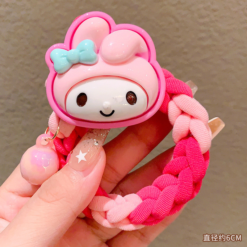 Sanrio colorido tejido de otoño e invierno para niños cuerda de pelo de dibujos animados linda chica banda de goma tocado alto elástico diadema duradera