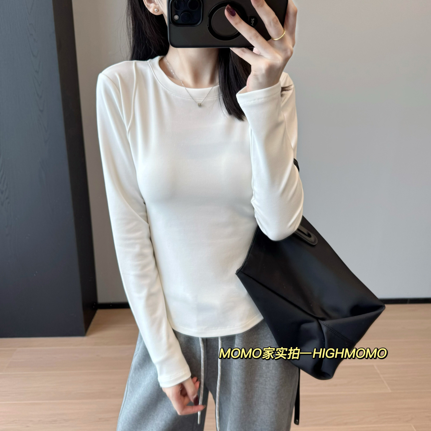 Brushed Fleece ~ Basic Base Tee! Pinch Fold Modal Threaded Slim Fit Inner Wear Single Wear Stretch Long Sleeve t Autumn and Winter