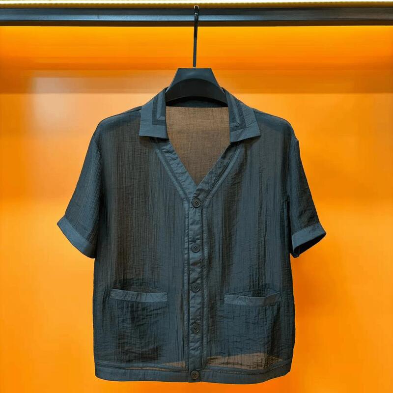 Summer New Men's Collared Button-Up Shirt, Short-Sleeve T-Shirt, Simple Patchwork Versatile Solid Color Half-Sleeve Top Summer New Men's Collared Button-Up Shirt, Short-Sleeve T-Shirt, Simple Patchwork Versatile Solid Color Half-Sleeve Top
