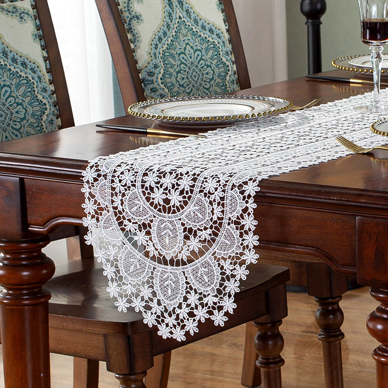 Japanese Korean All White Water Soluble Lace Table Flag Table Mat Table Mat Tea Table Cloth Hollow TV Cabinet Cover_voghion.com