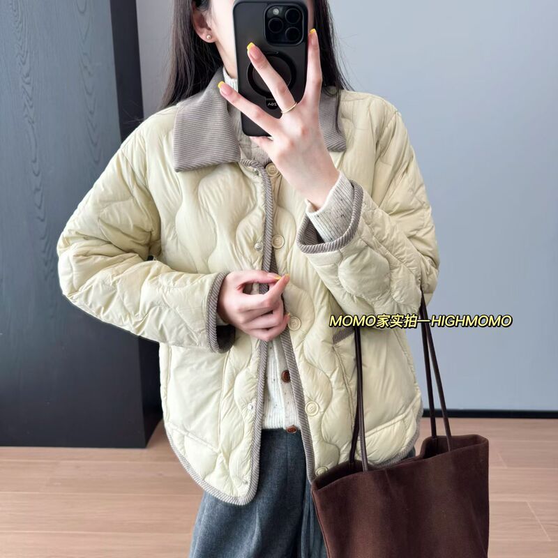 Corduroy Lapel! Quilted Design Short Lightweight 90 Duck down Jacket for Women 25 Autumn and Winter L9406M