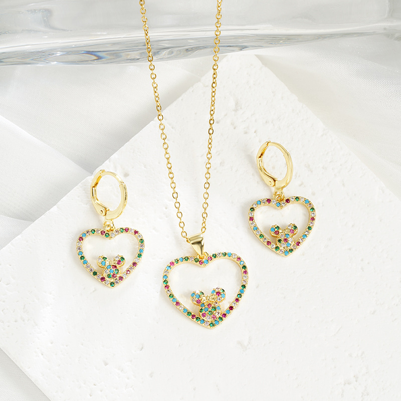 Nuevo collar de oro de arena vietnamita, lujo ligero, circonio, hueco, pendientes de amor de Mickey Mouse, temperamento femenino, joyas que no se desvanece durante mucho tiempo