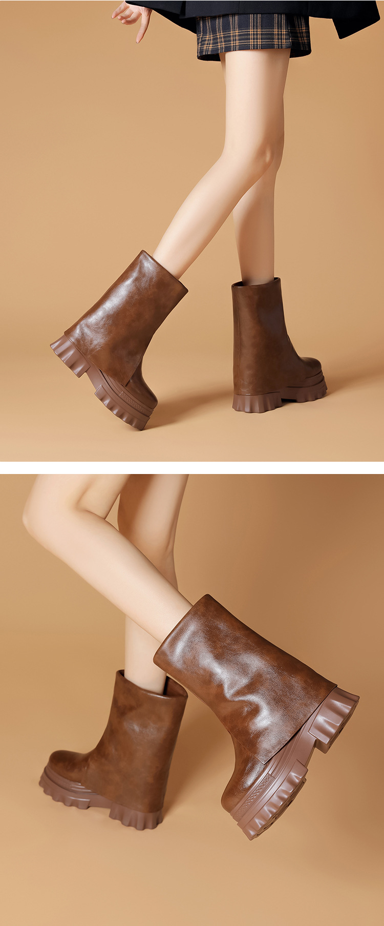 Boot nữ cổ cao ôm bắp chân đế xuồng cao 10 cm lót nhung ấm — Lót nhung đen chi tiết 2