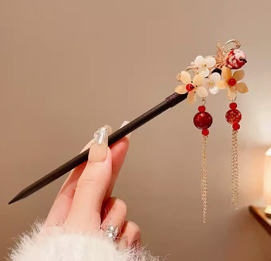 Horquilla de estilo antiguo nuevo estilo chino de alta gama Hanfu tocado estilo nacional borla horquilla paso a paso borla parte posterior de la cabeza horquilla hembra