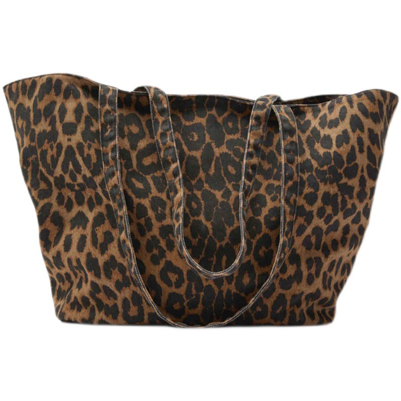 Zjia bolso de mujer 2023 nuevo producto moda salvaje estampado de leopardo tela de gran capacidad bolso de compras portátil de un solo hombro