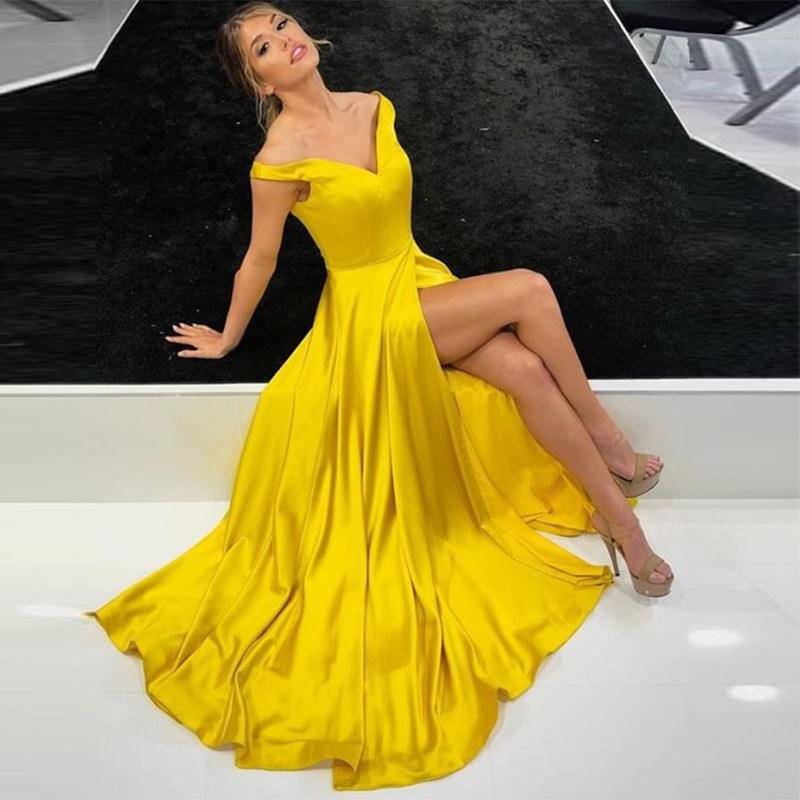 Amazon Aliexpress European and American Foreign Trade Satin Elegant Plus Size Evening Dress Ball Gown Off-Shoulder V-Neck Evening Dress Amazon Aliexpress European and American Foreign Trade Satin Elegant Plus Size Evening Dress Ball Gown Off-Shoulder V-Neck Evening Dress