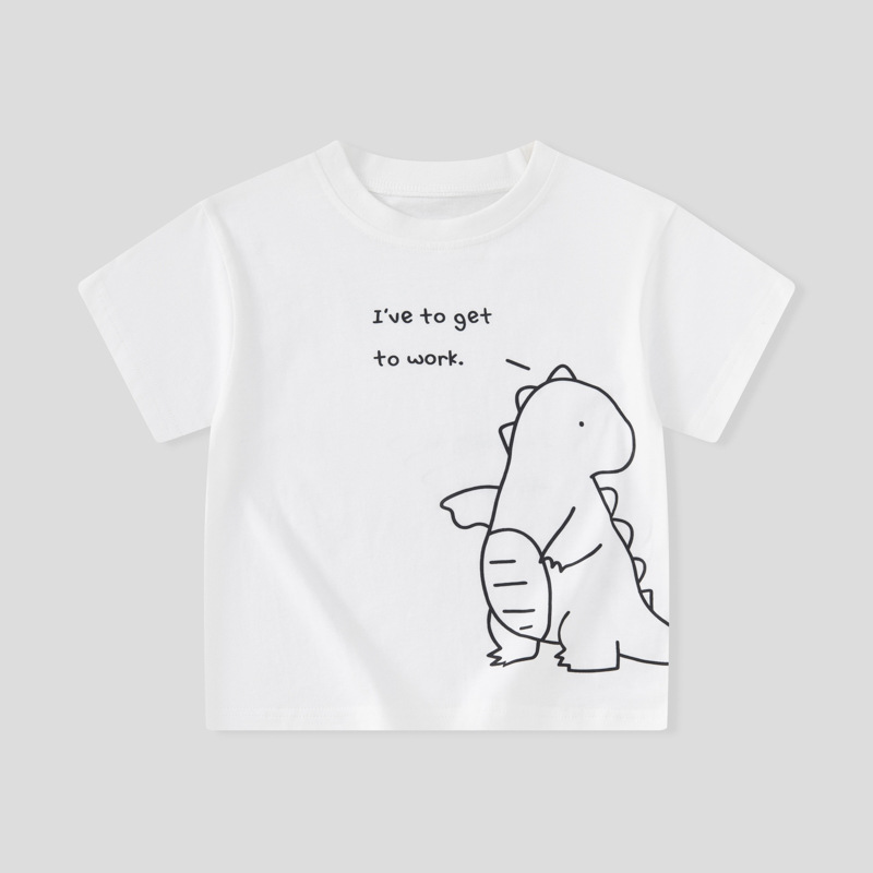 Betop camiseta de manga corta para niños verano nueva ropa para niños ropa para bebés dibujos animados dinosaurio cuello redondo media manga comercio exterior al por mayor