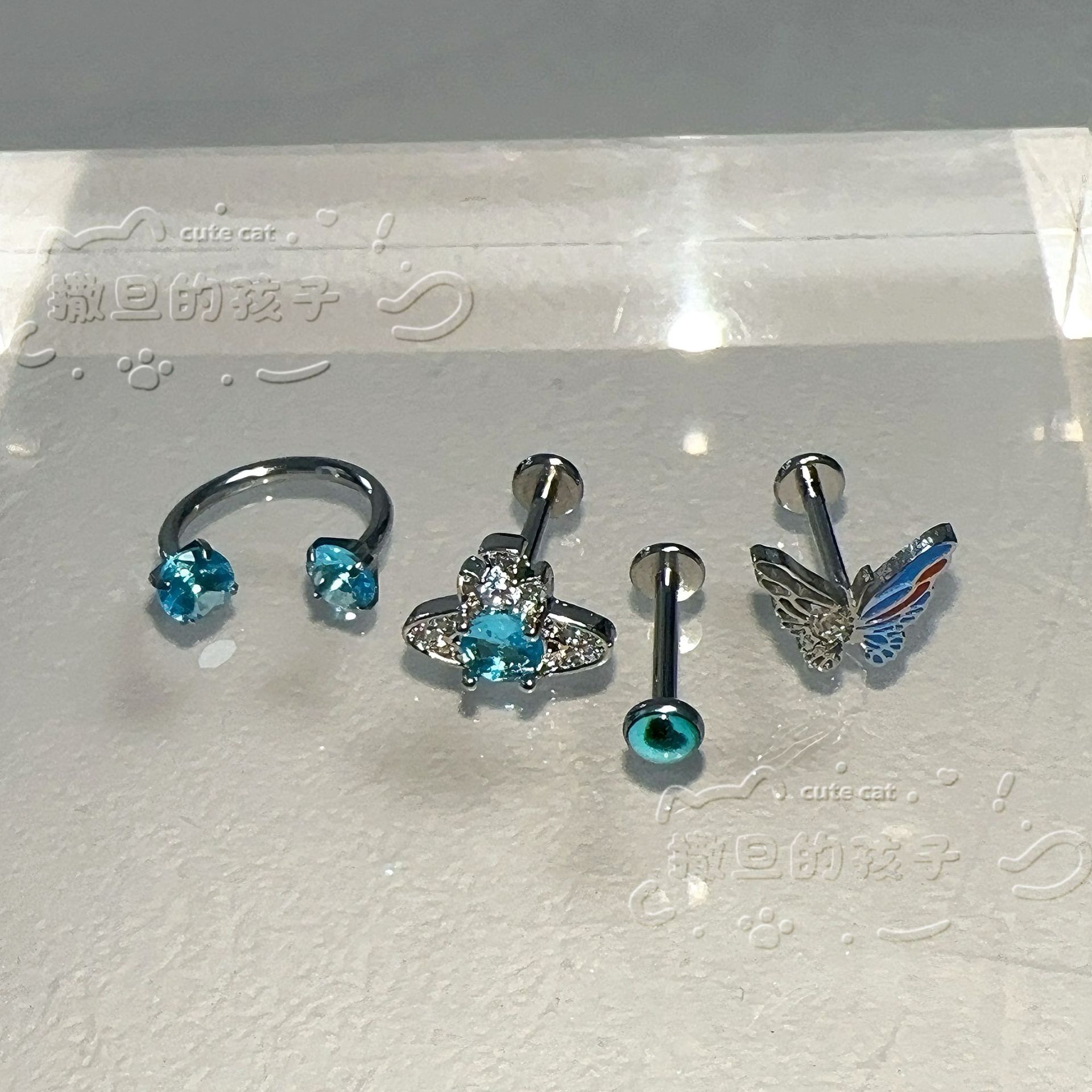 Blue Sky Lip Stud 12mm 1.2mm Titanium Steel Lip Ring Labret Piercing Jewelry detail image 7