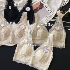 Full lace beautiful back hole mango cup big breasts look small and breathable sexy pure V-neck lingerie wide shoulder strap bra6325