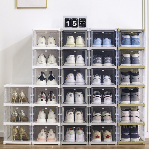 Shoe cabinet, installation-free, dismantling and stacking shoe box storage rack, transparent and thickened, high-end, stackable cabinet box wholesale